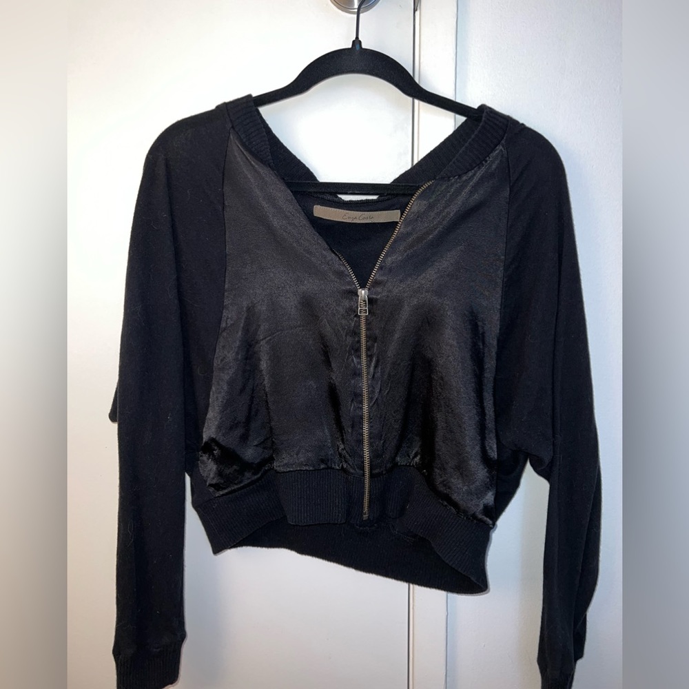 ENZA COSTA satin-paneled cotton and cashmere-blend bomber jacket